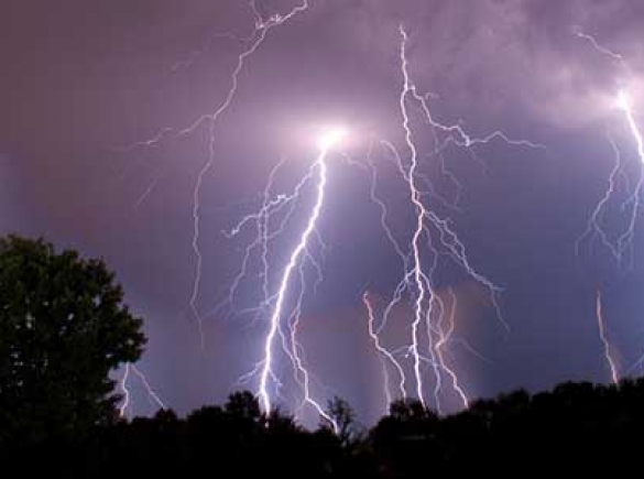 lightning strikes in night sky