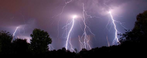 lightning strikes in night sky
